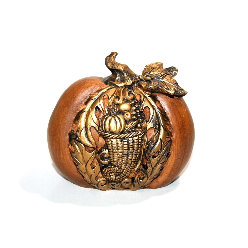 Fall Cornucopia Harvest Pumpkin Vines Leaves Gold Autumn Table Decor 5.5"x4"